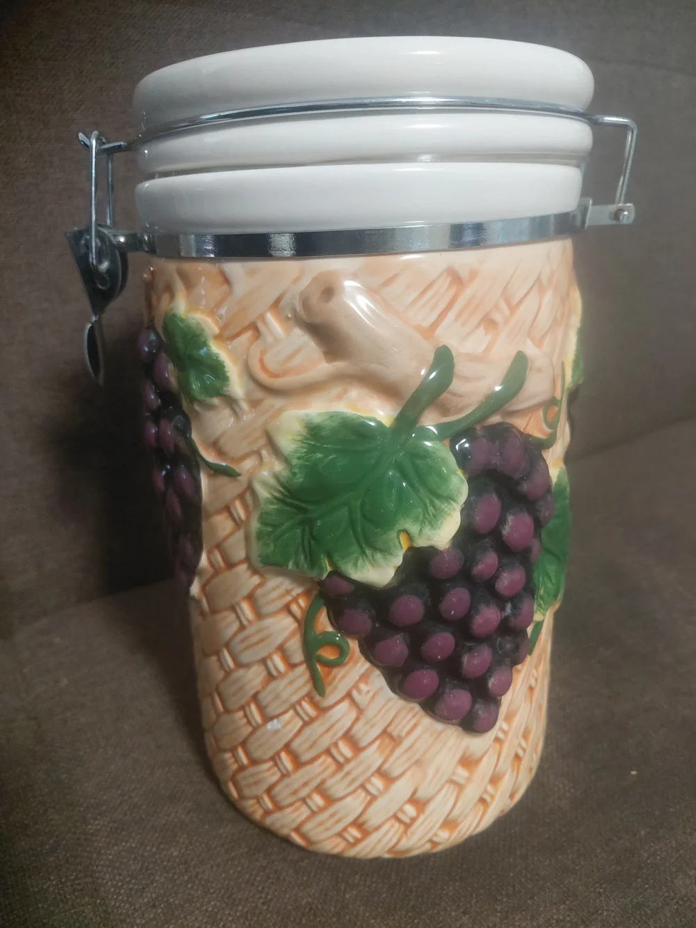 Dolce Vita Purple Grape Ceramic Canister Set with White Lids